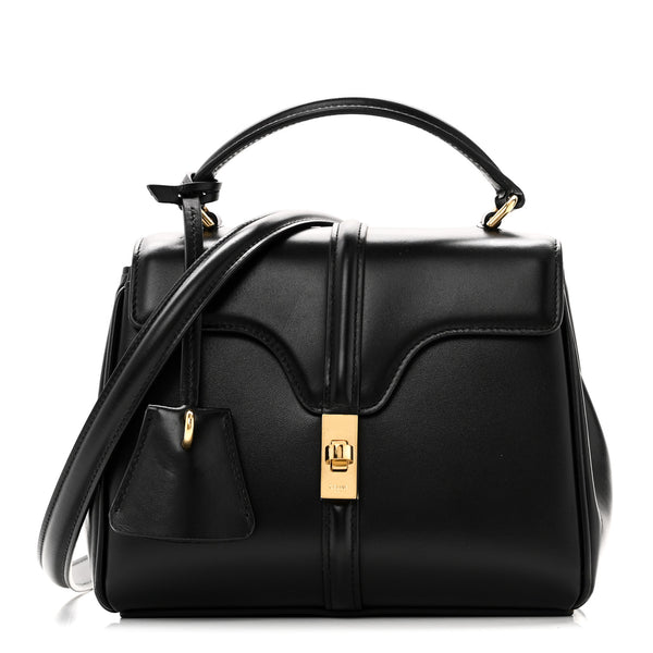 小物 CELINE Celine Satinated Calfskin Mini 16 Top Handle Bag Black 1801698