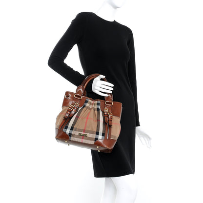 Burberry House Check Bridle Calfskin Small Whipstitch Tote Dark Tan 3 of 18