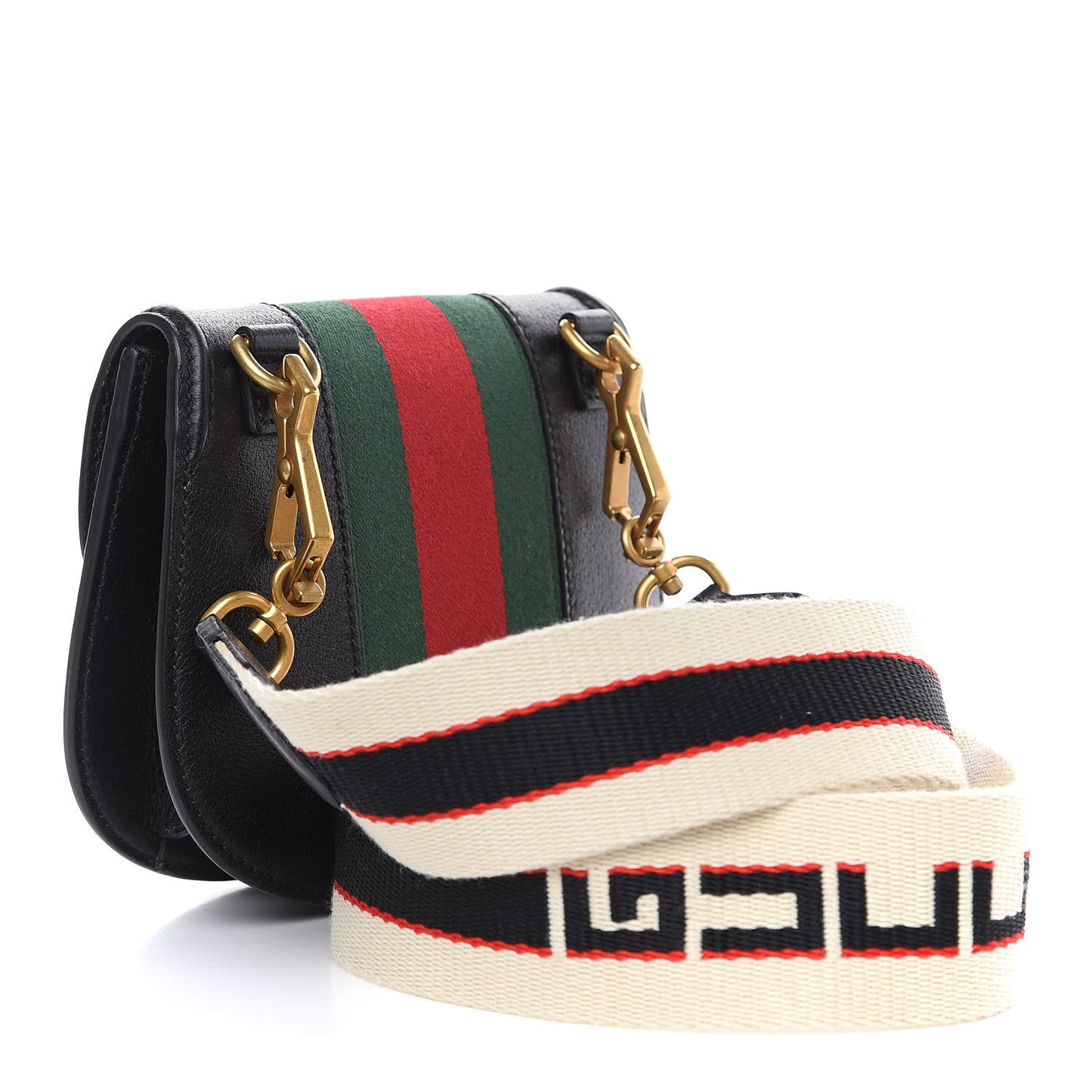 Calfskin Web Crystal Butterfly Stripe Small Totem Shoulder Bag Black