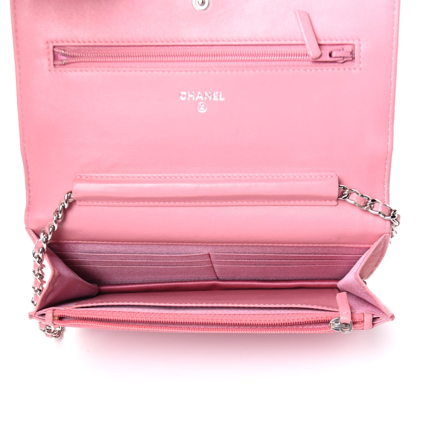 Lambskin Camellia Embossed Wallet On Chain WOC Pink