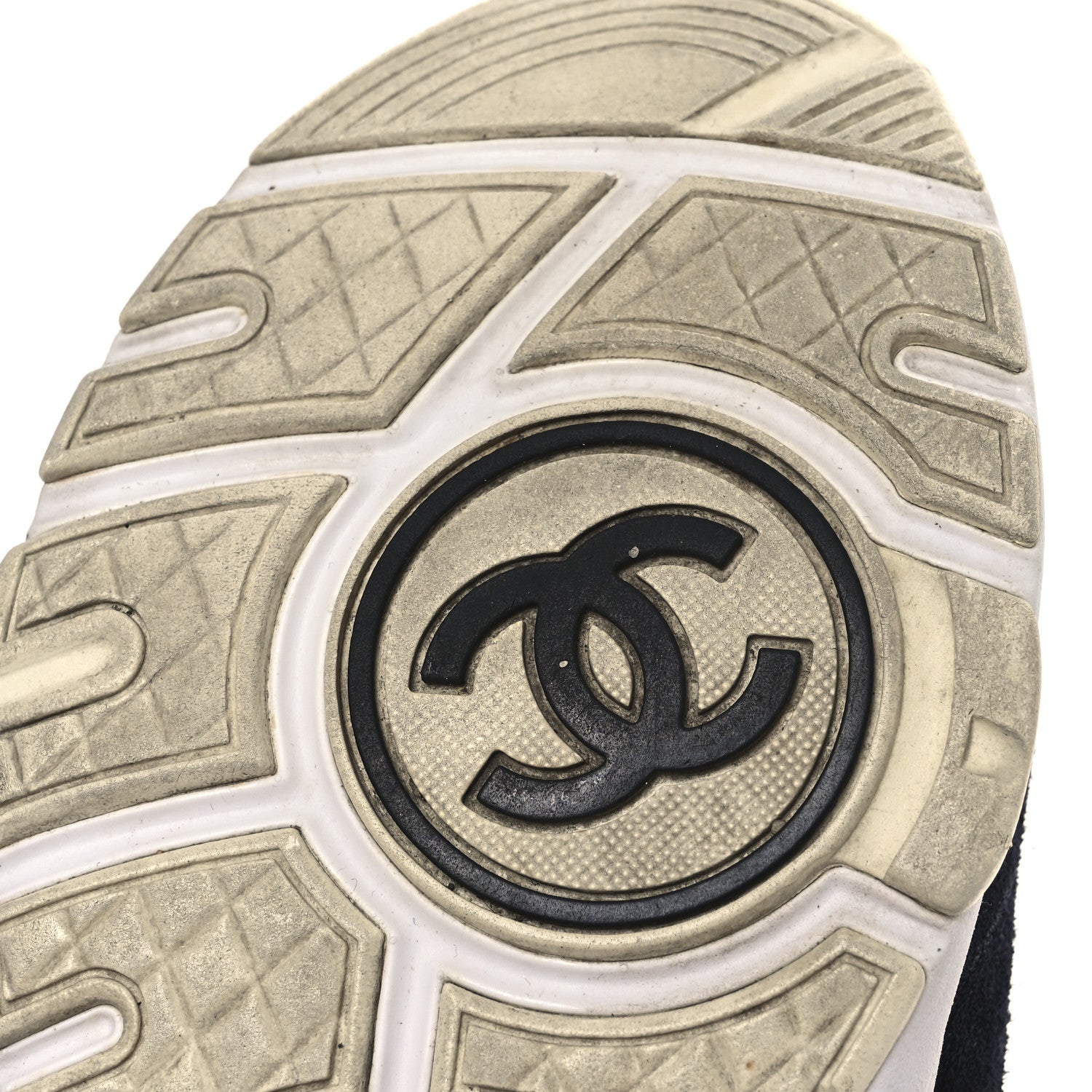 Chanel Nylon Calfskin Suede CC Womens Sneakers 35.5 Navy White