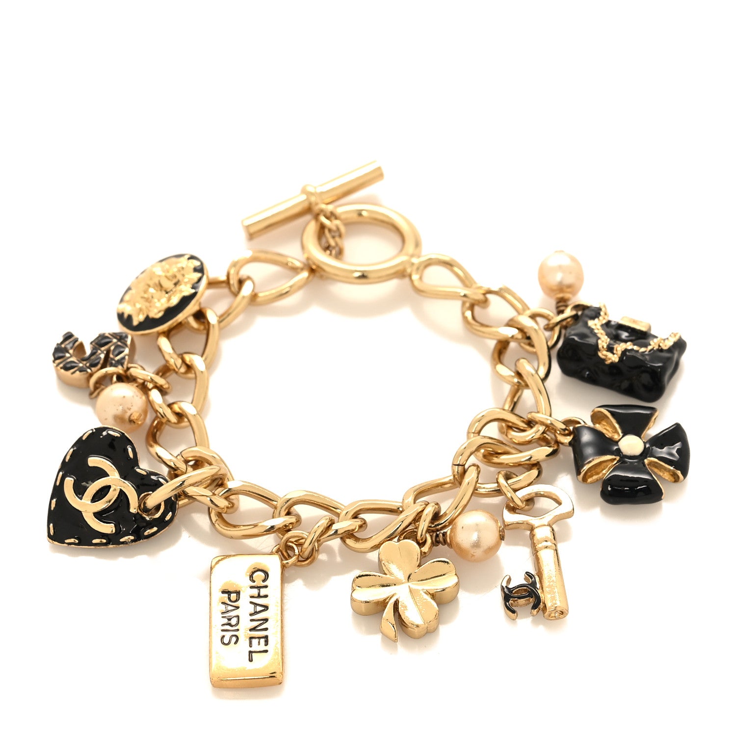 Chanel Resin Pearl CC Precious Symbols Charm Bracelet Gold Black 1 of 6