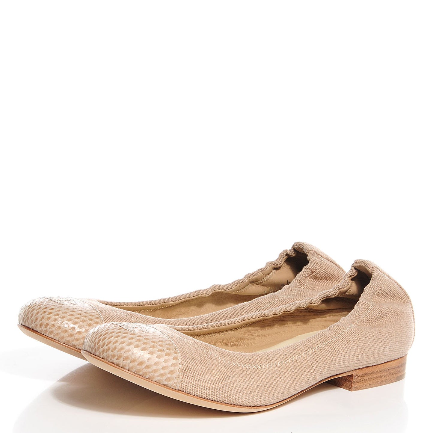 Toile Snakeskin Cap Toe CC Ballerina Flats 36 Dark Beige