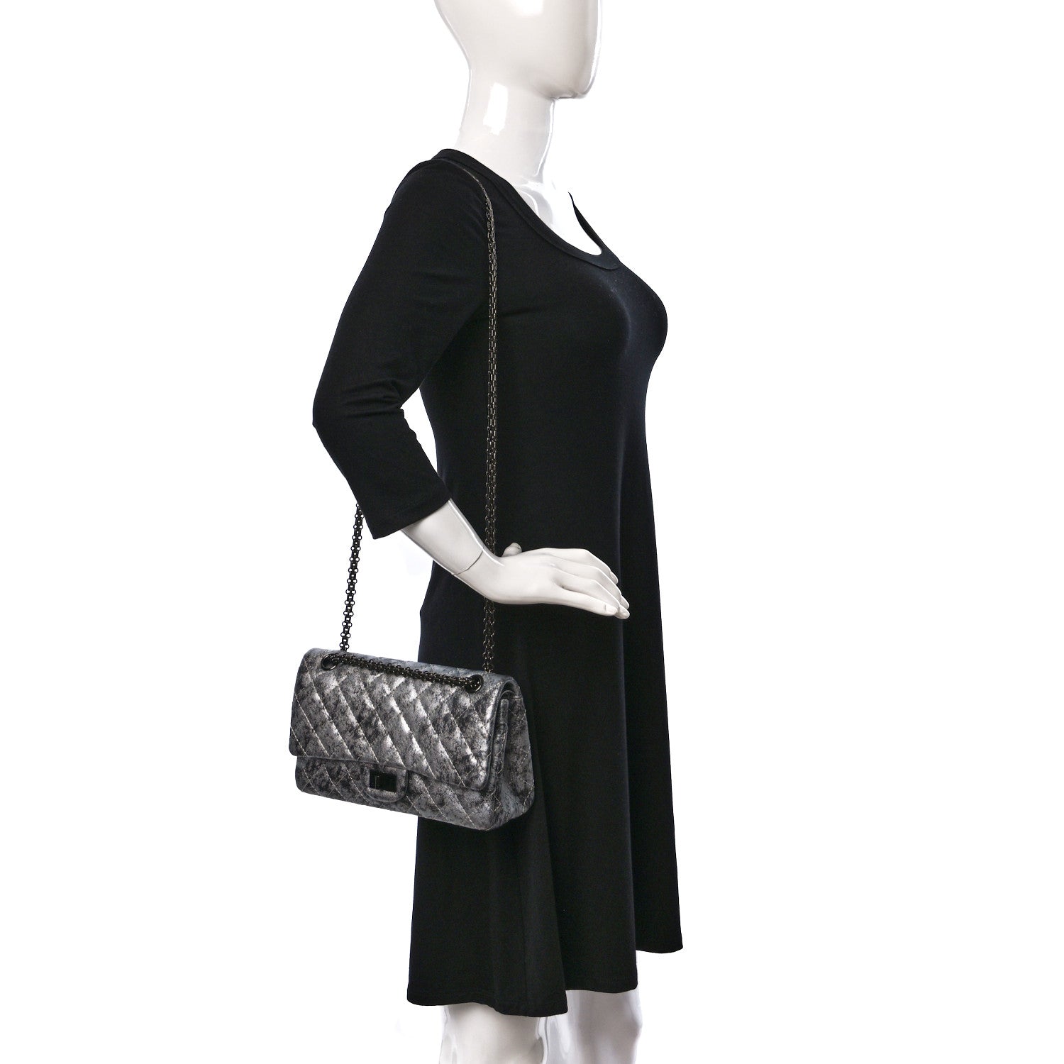 Chanel Metallic Caviar Quilted 2.55 Reissue 226 Flap Silver Black 2 of 10