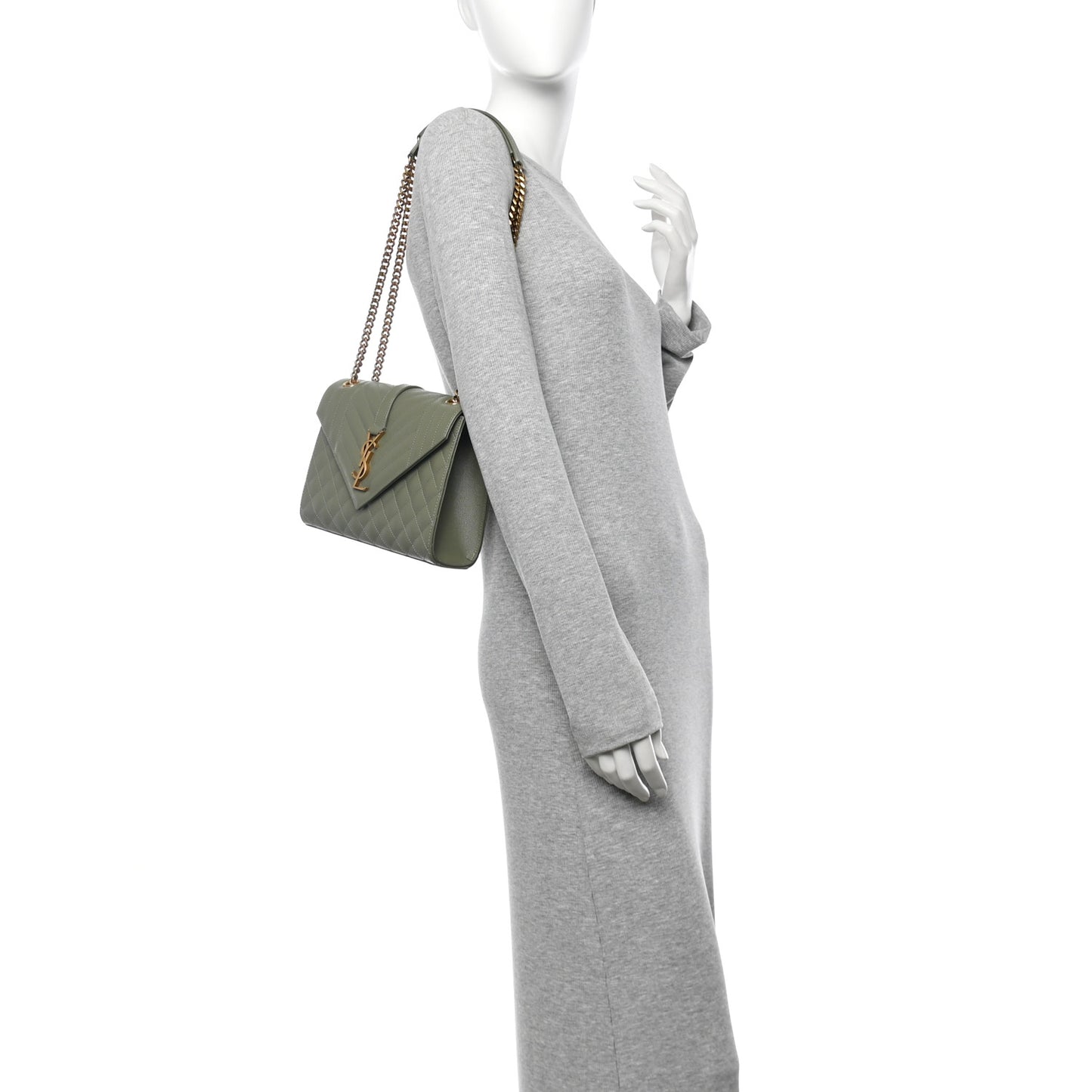 Grain De Poudre Textured Mixed Matelasse Triquilt Medium Monogram Satchel Light Sage