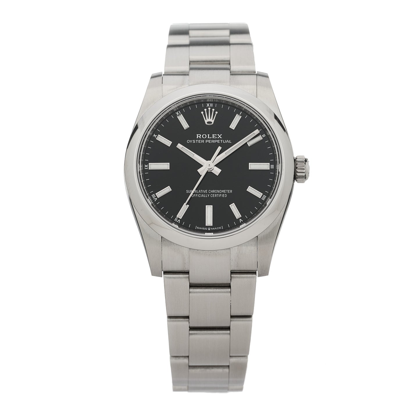 Stainless Steel 34mm Oyster Perpetual Watch Bright Black 124200