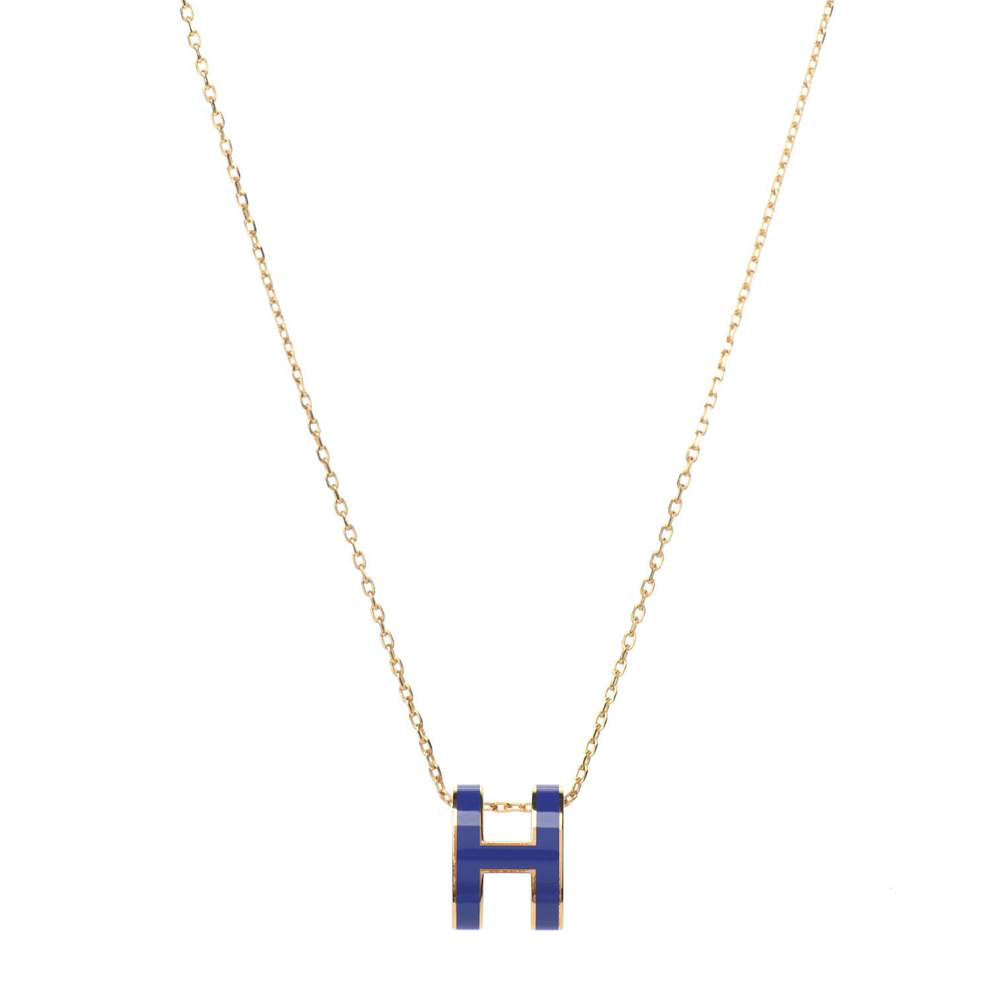 Lacquered Gold Pop H Pendant Necklace Bleu Royal