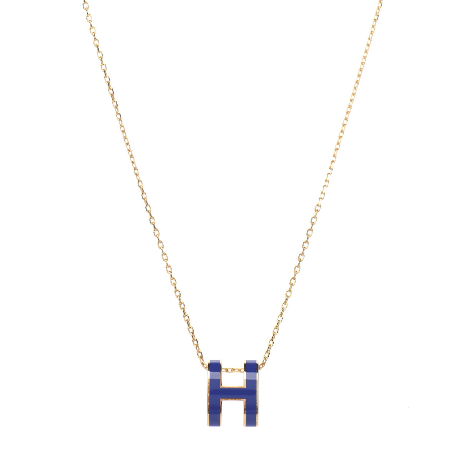 Hermes Lacquered Gold Pop H Pendant Necklace Bleu Royal 1 of 5