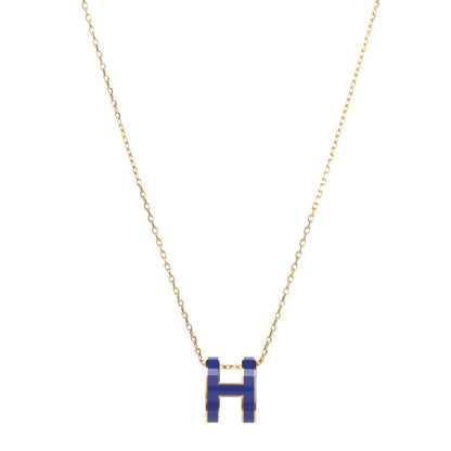 Hermes Lacquered Gold Pop H Pendant Necklace Bleu Royal 1 of 5