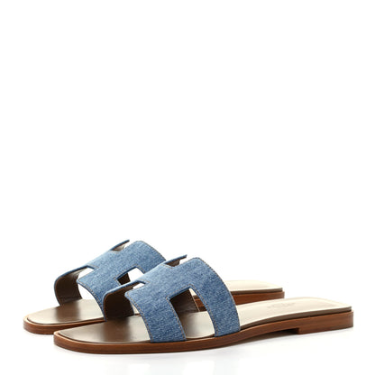 Hermes Denim Canvas Oran Sandals 37 Bleu Clair 3 of 8