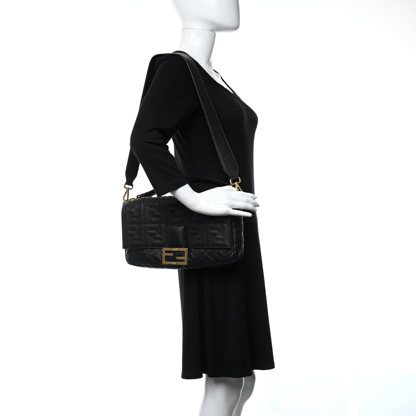 Nappa FF 1974 Embossed Large Baguette Black