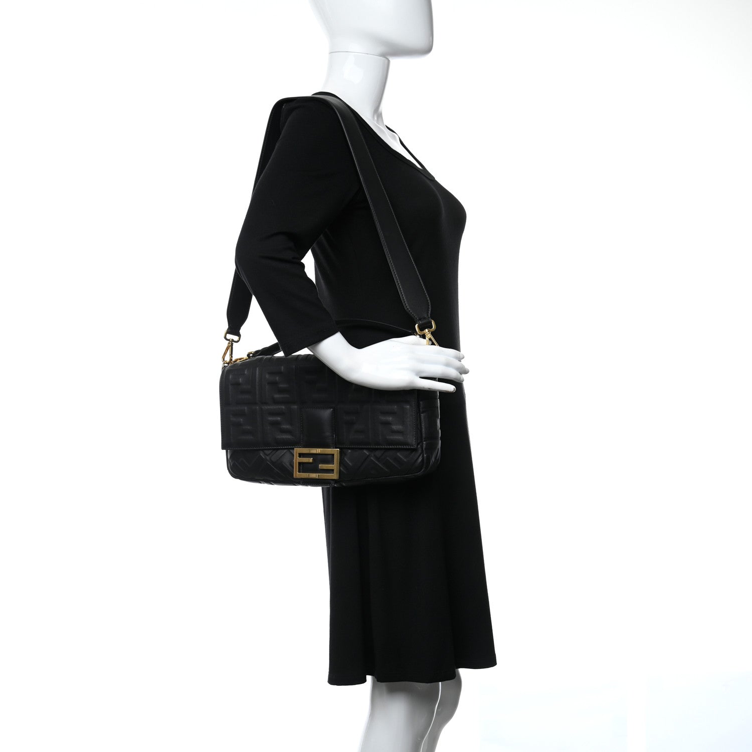 Fendi Nappa FF 1974 Embossed Large Baguette Black 3 of 9