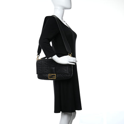 Fendi Nappa FF 1974 Embossed Large Baguette Black 3 of 9