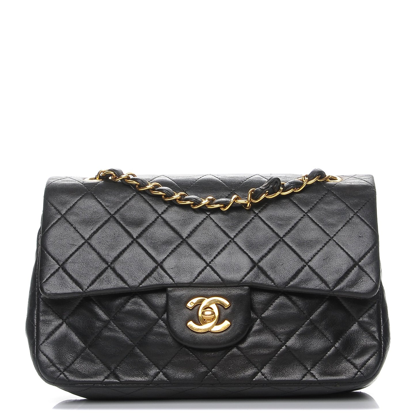 Lambskin Quilted Medium Double Flap Black