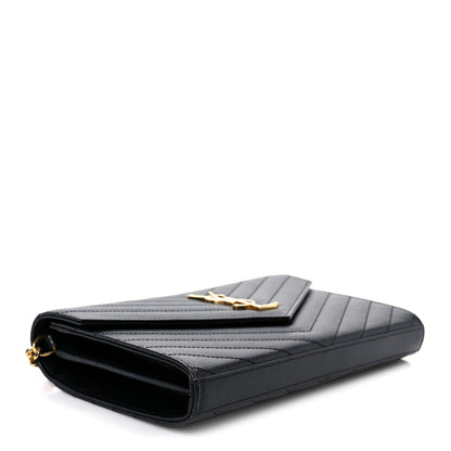 Saint Laurent Grain De Poudre Matelasse Chevron Monogram Chain Wallet Black 4 of 9