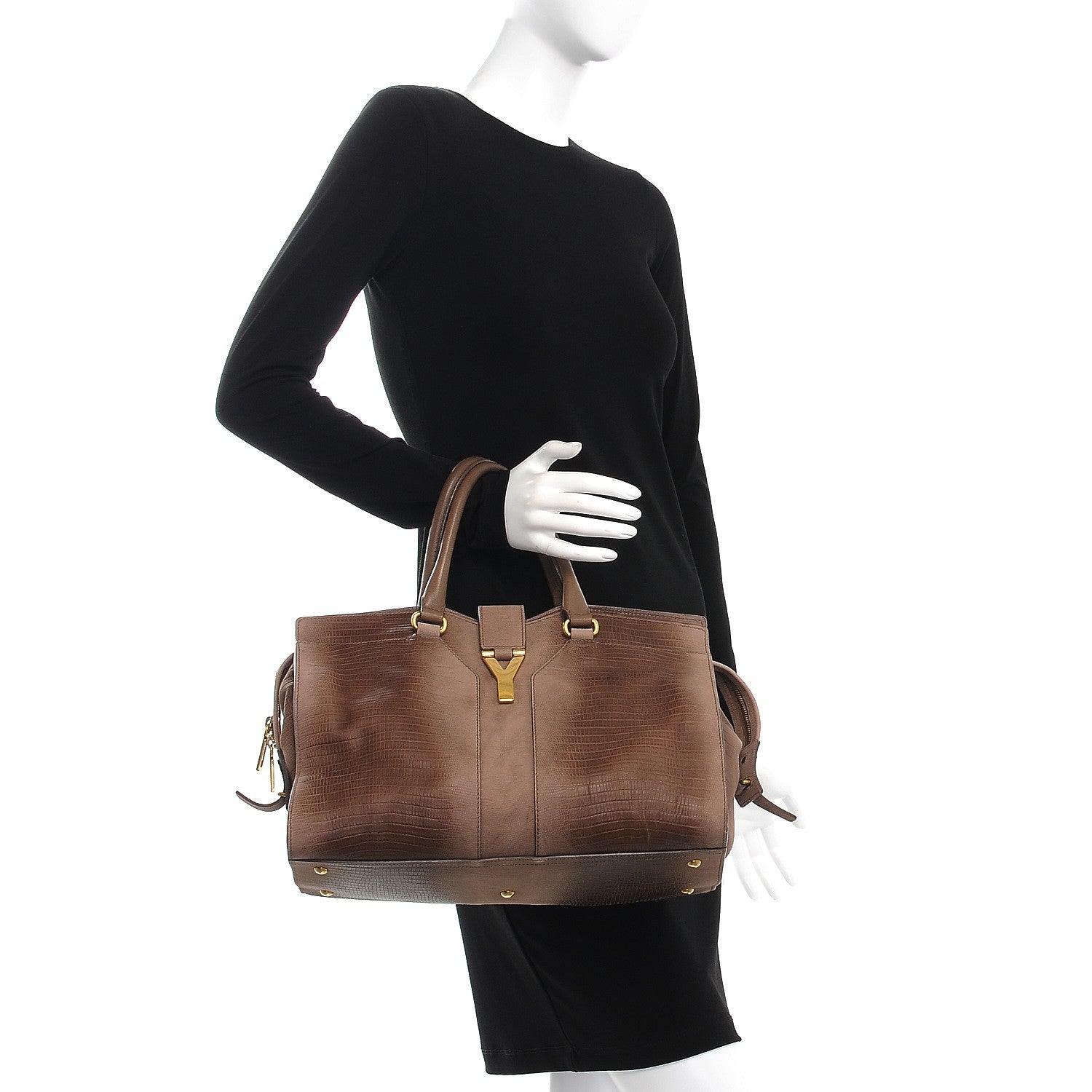 Saint Laurent Lizard Calfskin Embossed Medium Cabas ChYc Brown 2 of 19