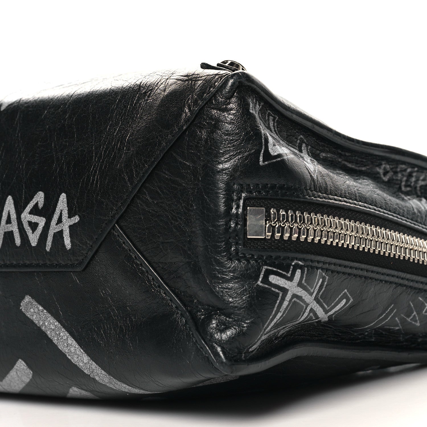 Balenciaga Agneau Graffiti Papier A6 Zip Around Tote Black White