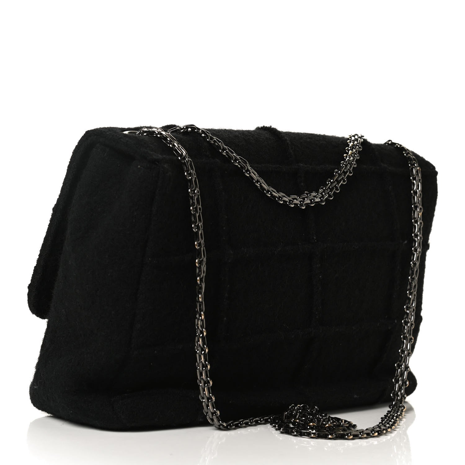 Chanel Wool Jumbo Chocolate Bar Mademoiselle Flap Black 2 of 12