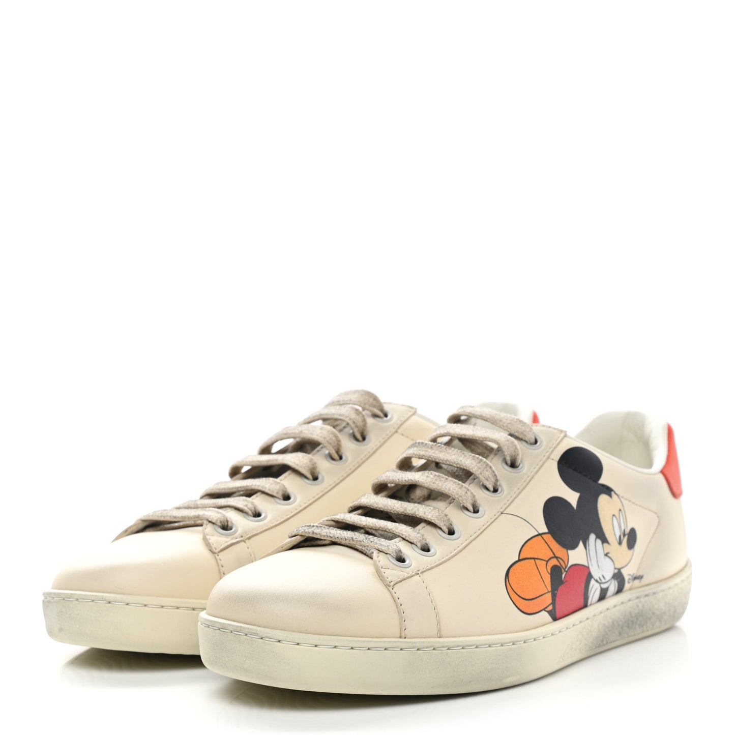 X DISNEY Miro Soft Calfskin Mickey Mouse Print Womens Ace Sneakers 37.5 Ivory Deep Orange
