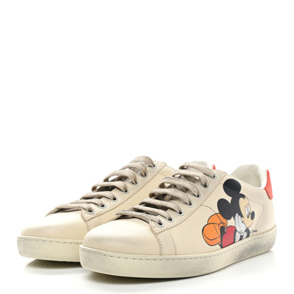 Gucci X DISNEY Miro Soft Calfskin Mickey Mouse Print Womens Ace Sneakers 37.5 Ivory Deep Orange 3 of 8