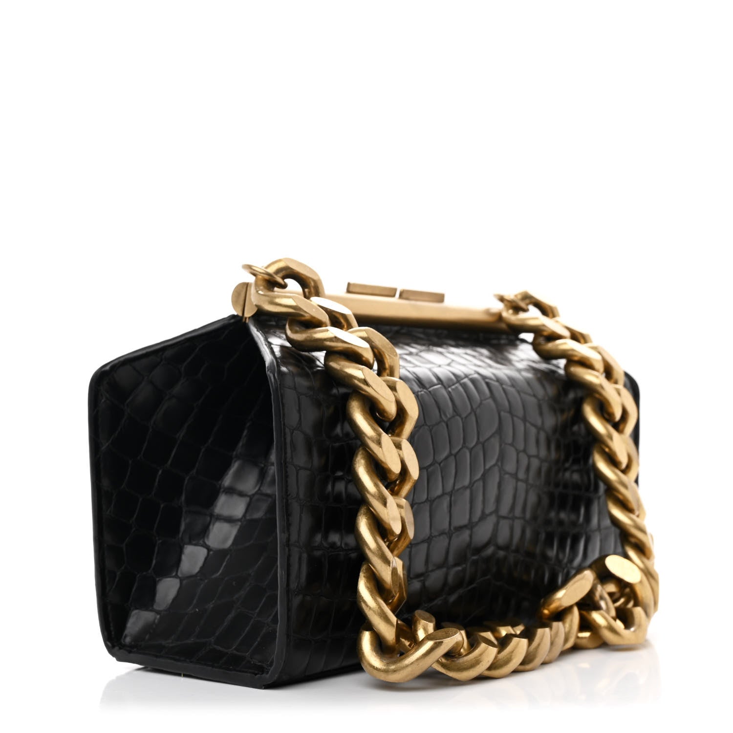 Stella McCartney Crocodile Embossed Medium Chunky Chain Bag Black 3 of 10