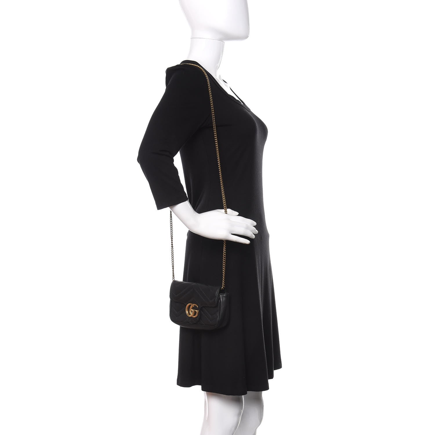 Gucci Calfskin Matelasse Super Mini GG Marmont Shoulder Bag Black 2 of 10