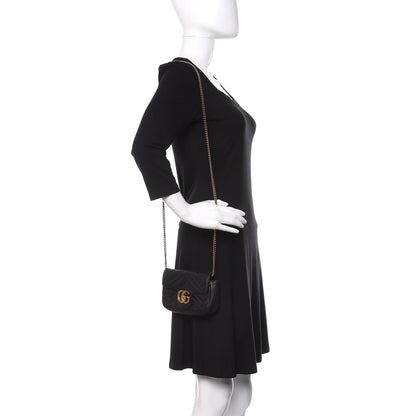 Gucci Calfskin Matelasse Super Mini GG Marmont Shoulder Bag Black 2 of 10