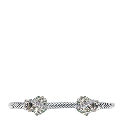David Yurman Sterling Silver Pave Diamond Prasiolite 4mm Cable Wrap Bracelet 2 of 8