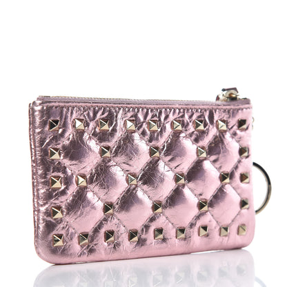 Valentino Garavani Metallic Wrinkled Lambskin Rockstud Spike Zip Coin Purse Lipstick 3 of 8