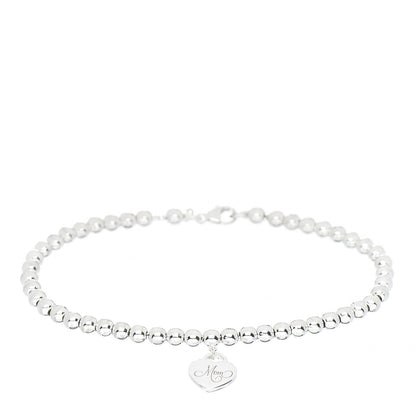 Tiffany Sterling Silver 4mm Mom Heart Tag Bead Bracelet 1 of 3