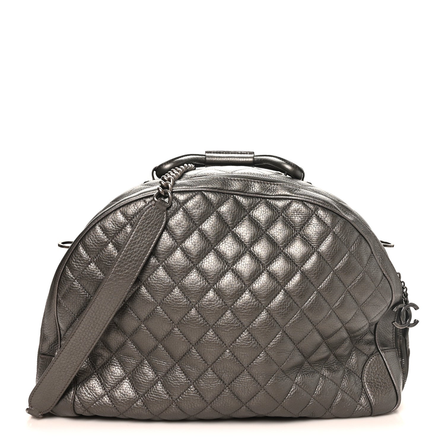 Chanel Metallic Calfskin Quilted Medium Airlines Round Trip Bowling Bag Silver 1 of 9
