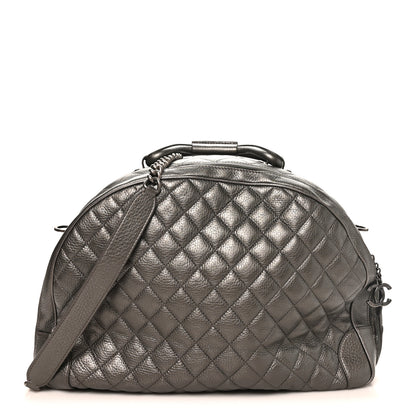 Chanel Metallic Calfskin Quilted Medium Airlines Round Trip Bowling Bag Silver 1 of 9
