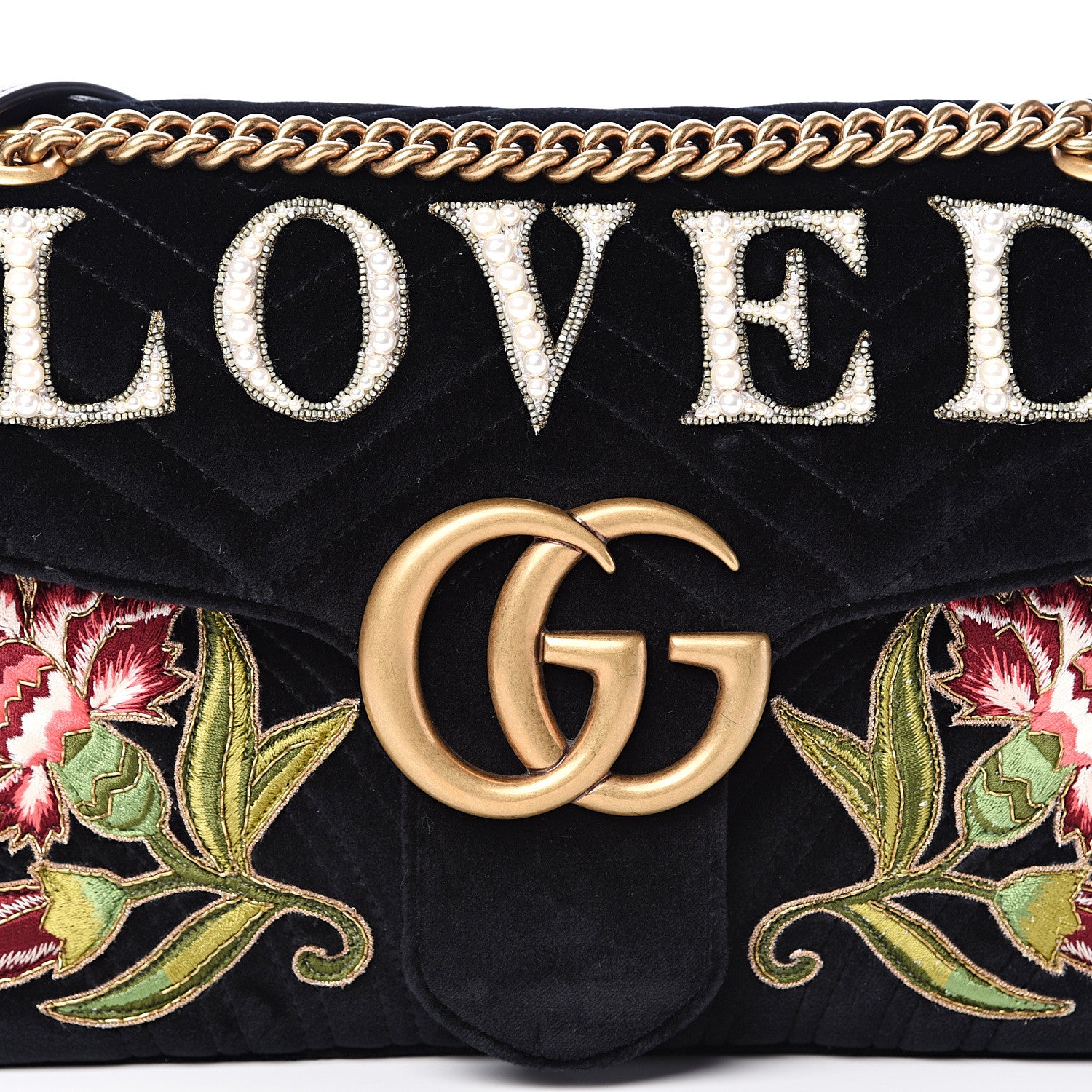 Gucci Velvet Matelasse Loved Embroidered Medium GG Marmont Shoulder Bag Black 7 of 10