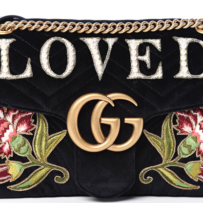 Gucci Velvet Matelasse Loved Embroidered Medium GG Marmont Shoulder Bag Black 7 of 10