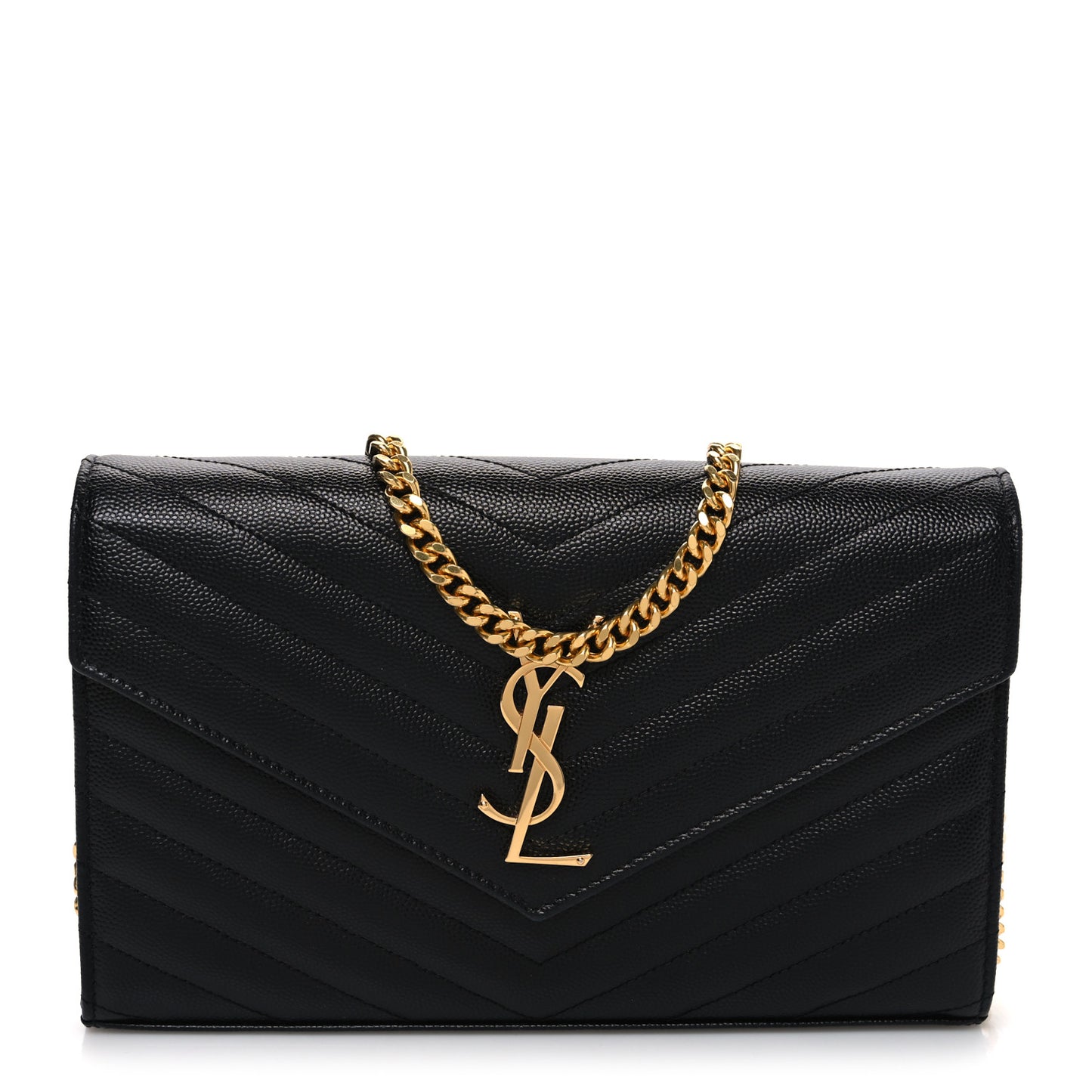 Grain De Poudre Matelasse Chevron Monogram Chain Wallet Black