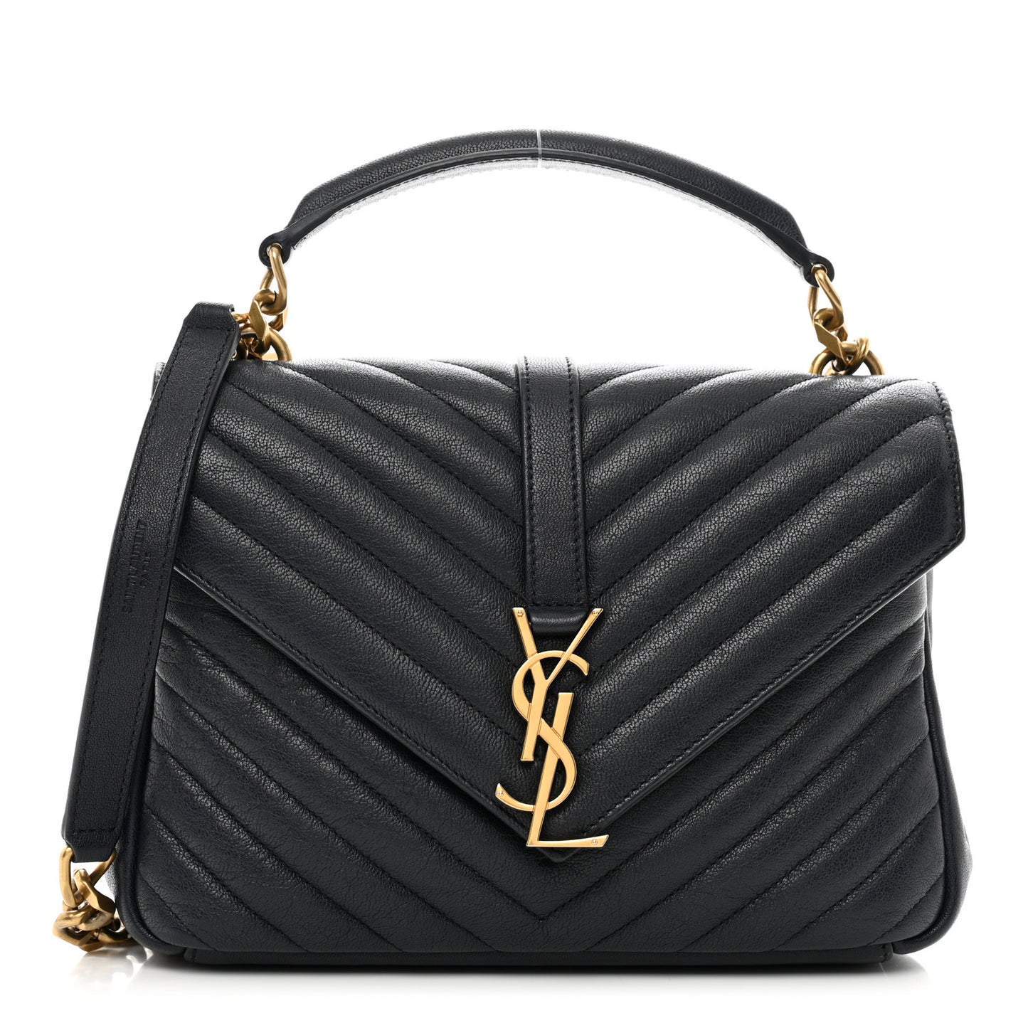 Sheepskin Matelasse Chevron Monogram Medium College Bag Deep Marine