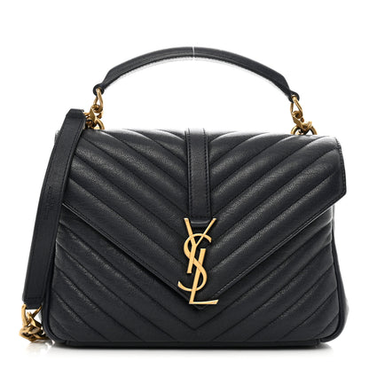 Saint Laurent Sheepskin Matelasse Chevron Monogram Medium College Bag Deep Marine 1 of 12