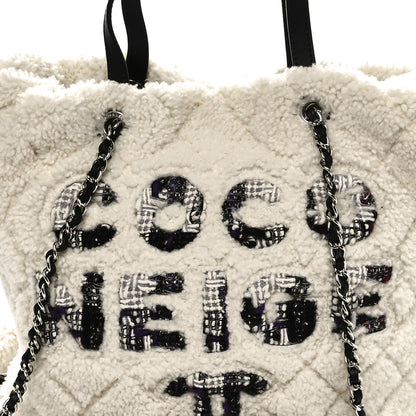 Chanel Shearling Sheepskin Tweed Large Coco Neige Tote White Black 5 of 11