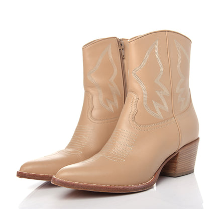 Valentino Garavani Calfskin Embroidered Texan 50mm Cowboy Ankle Boots 39 Naturale 3 of 12