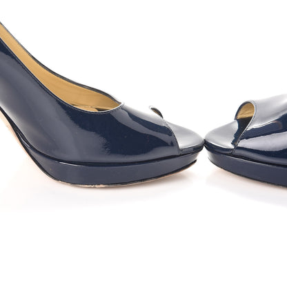Jimmy Choo Patent Luna Platform Peep Toe Pumps 38 Navy 15 of 18