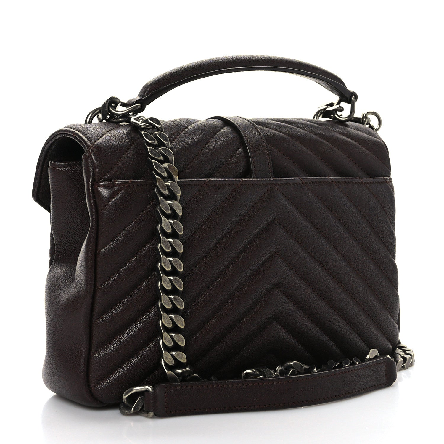 Saint Laurent Sheepskin Matelasse Chevron Monogram Medium College Bag Black Tulip 3 of 8