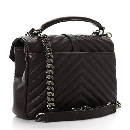 Saint Laurent Sheepskin Matelasse Chevron Monogram Medium College Bag Black Tulip 3 of 8