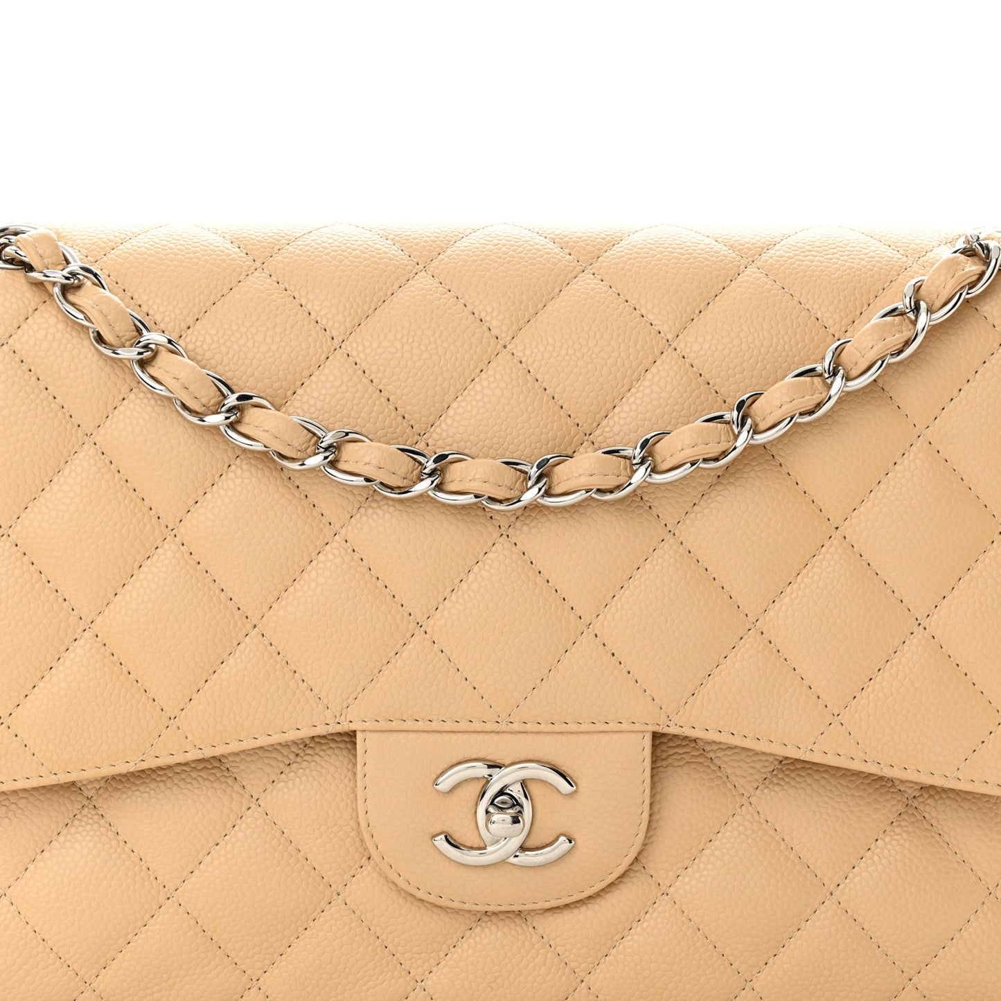 Caviar Quilted Jumbo Double Flap Beige Clair