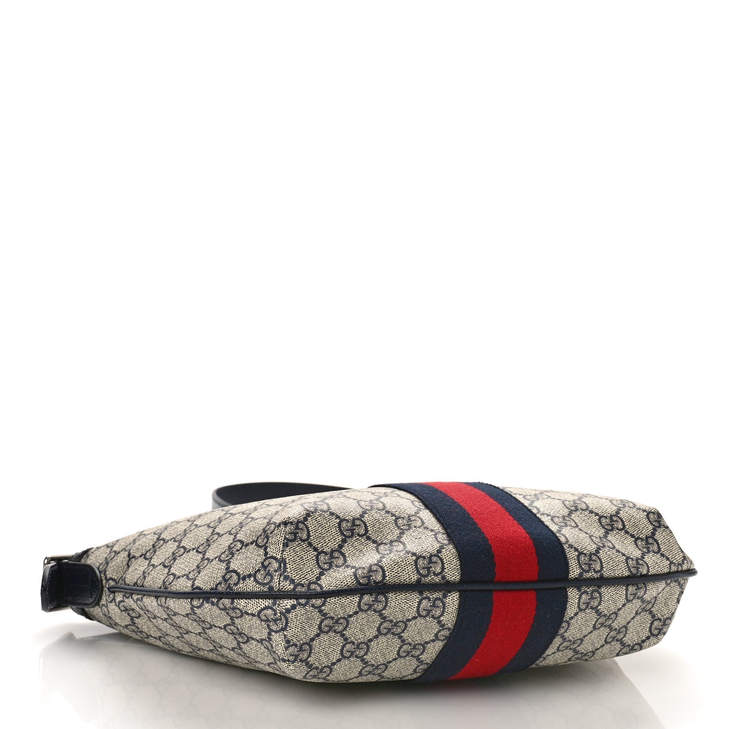 GG Supreme Monogram Textured Dollar Calfskin Web Small Ophidia Half Moon Hobo Beige Blue