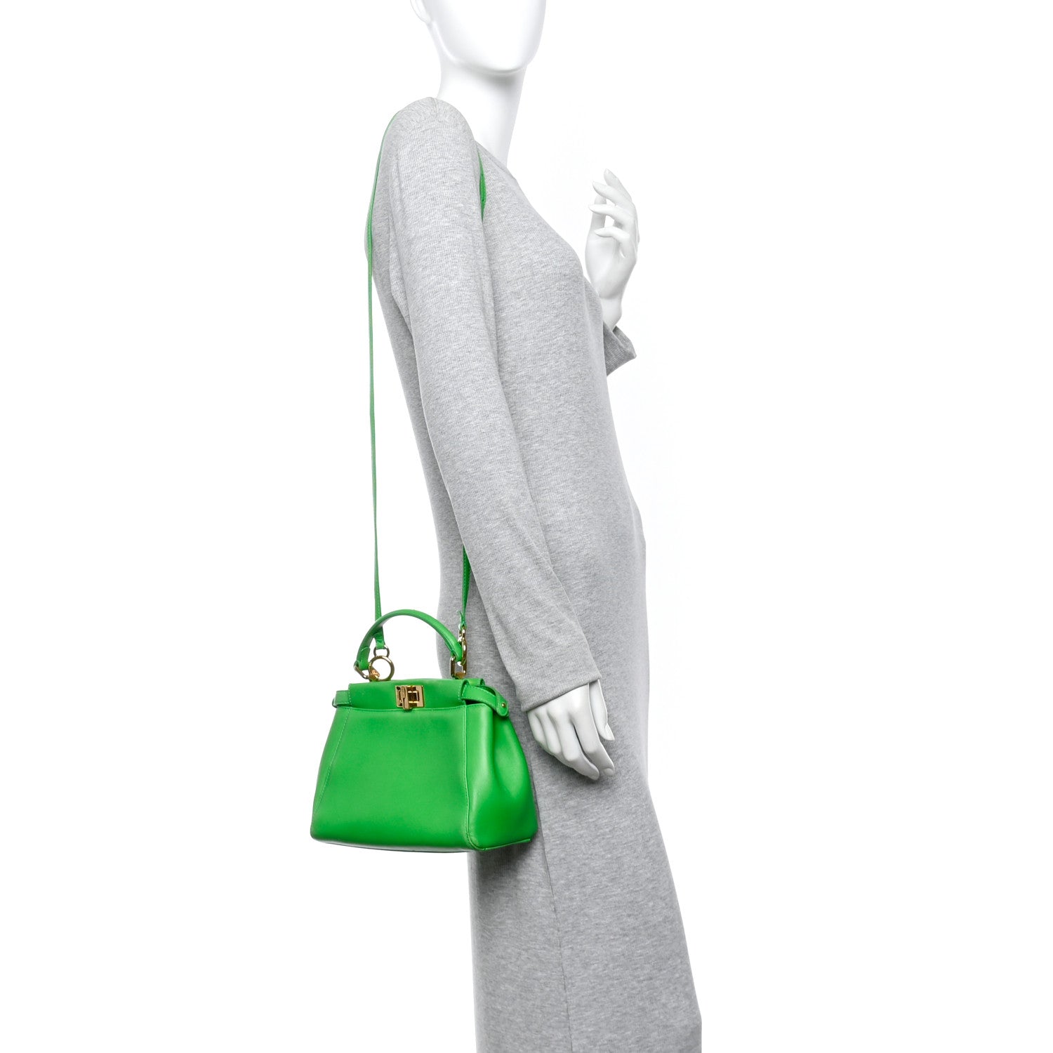 Fendi Nappa Mini Peekaboo Iconic Satchel Tomatillo 3 of 14
