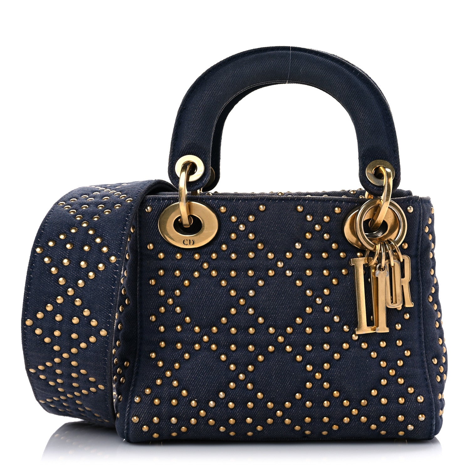 Christian Dior Denim Cannage Studded Mini Lady Dior Navy 1 of 14