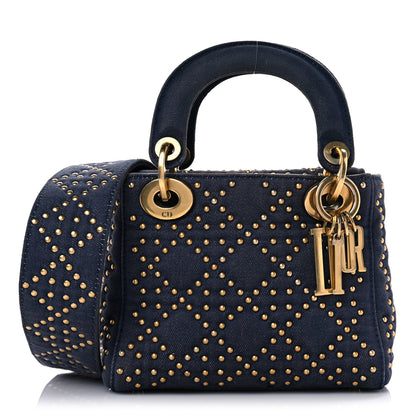 Christian Dior Denim Cannage Studded Mini Lady Dior Navy 1 of 14