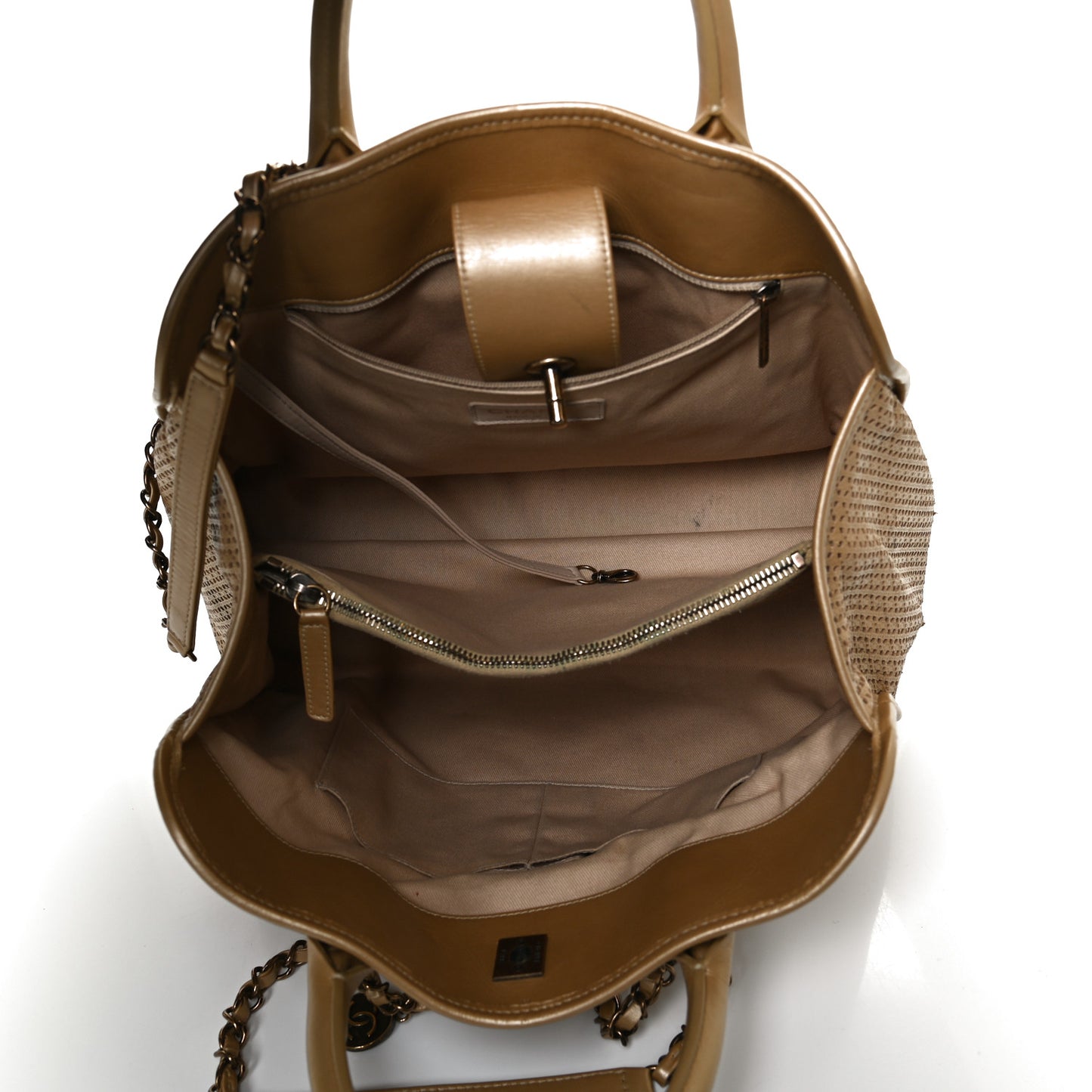 Metallic Calfskin Perforated Up In The Air Tote Gold