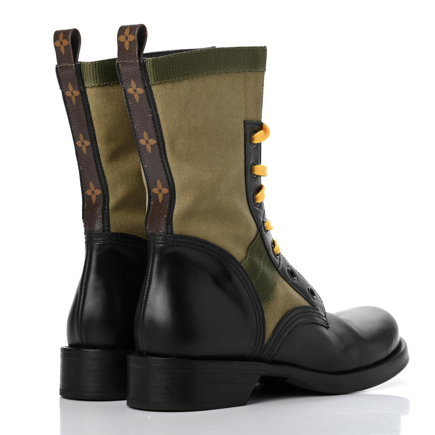 Calfskin Canvas Monogram Metropolis Flat Ranger Boots 41 Khaki Black