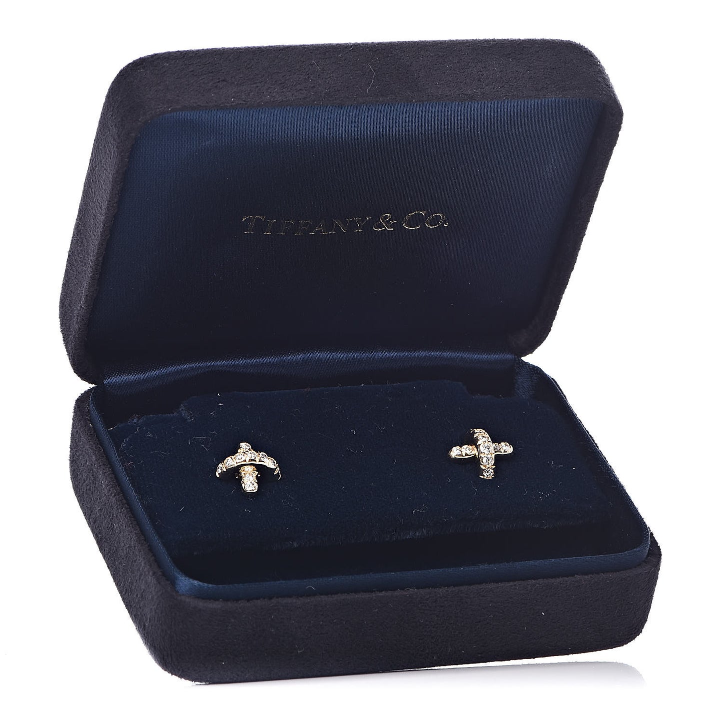 18K Yellow Gold Diamond Cross Stitch X Stud Earrings